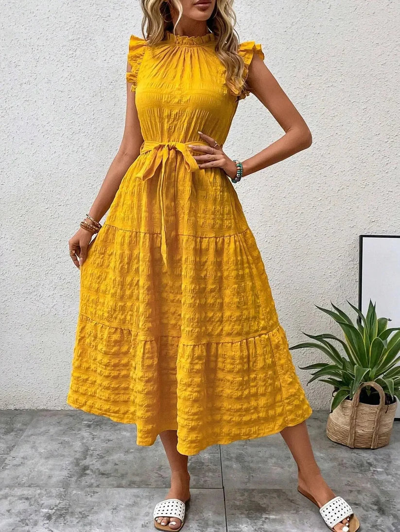 CV | doamnelor ruffle ruffle trim ruffle tiv centura tiv rochie lungă