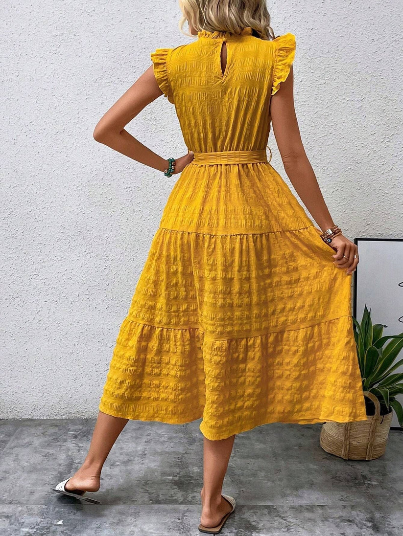 CV | doamnelor ruffle ruffle trim ruffle tiv centura tiv rochie lungă