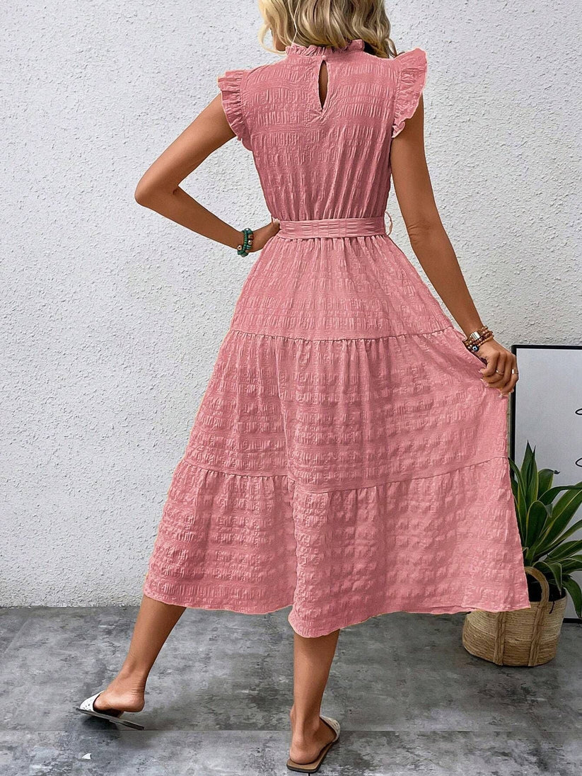 CV | doamnelor ruffle ruffle trim ruffle tiv centura tiv rochie lungă