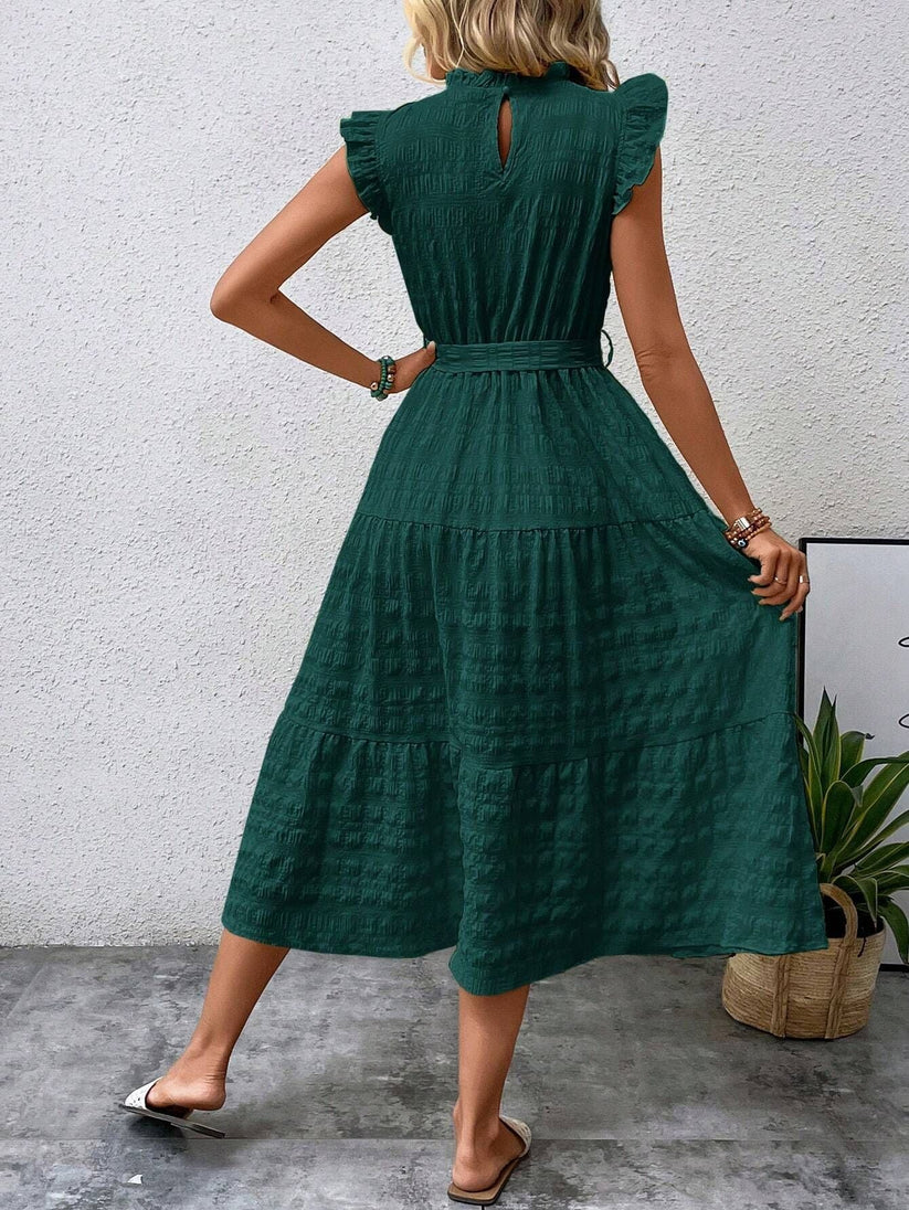 CV | doamnelor ruffle ruffle trim ruffle tiv centura tiv rochie lungă