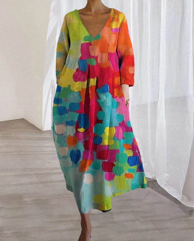 CV | Rochie colorată imprimată cu decolteu în V