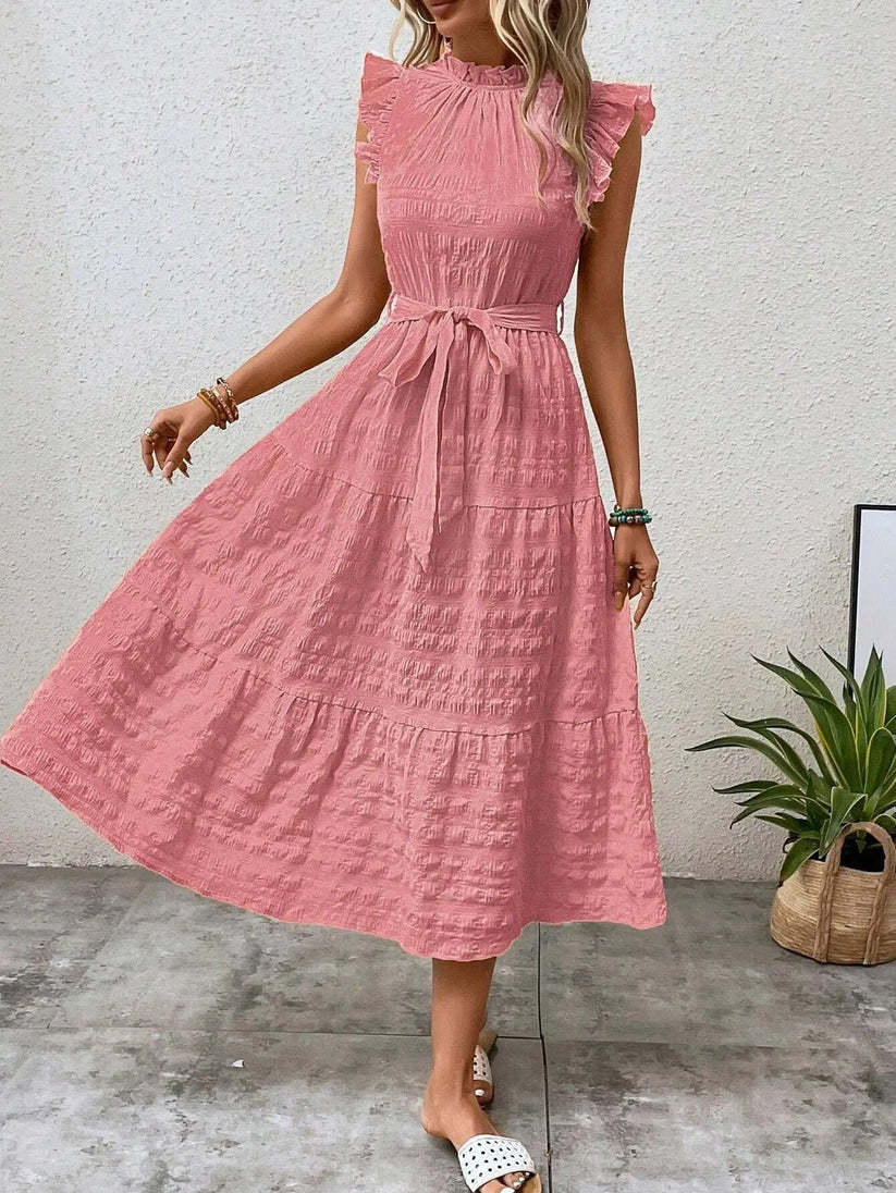 CV | doamnelor ruffle ruffle trim ruffle tiv centura tiv rochie lungă