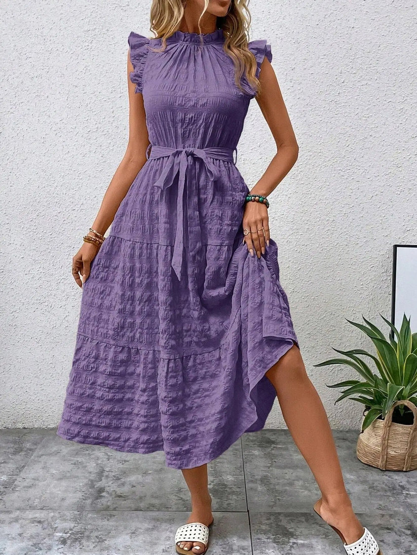 CV | doamnelor ruffle ruffle trim ruffle tiv centura tiv rochie lungă