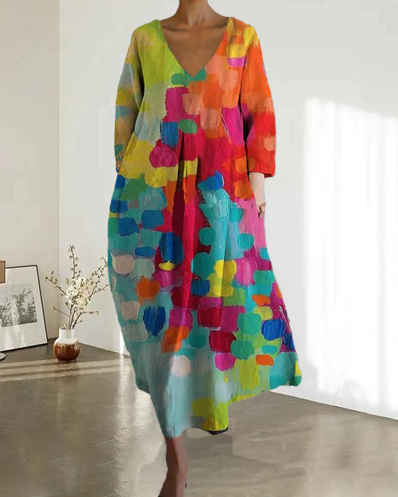 CV | Rochie colorată imprimată cu decolteu în V