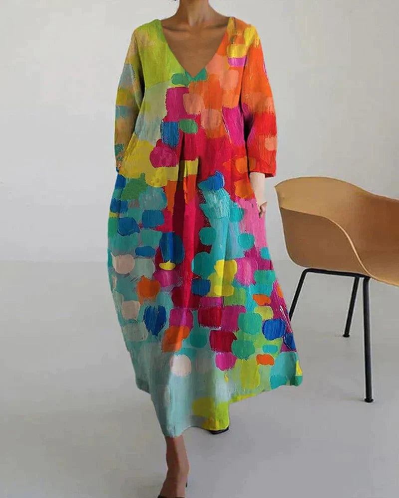 CV | Rochie colorată imprimată cu decolteu în V